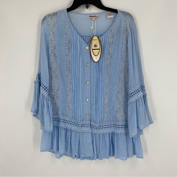 @Zucar Women’s V Neck Blue Button Front Boho Blouse size M - Picture 1 of 5